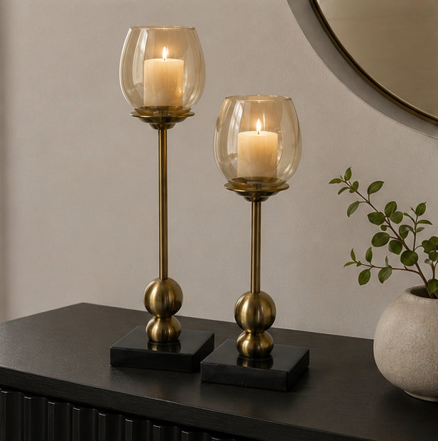 Glass Hurricane Candle Holder Set