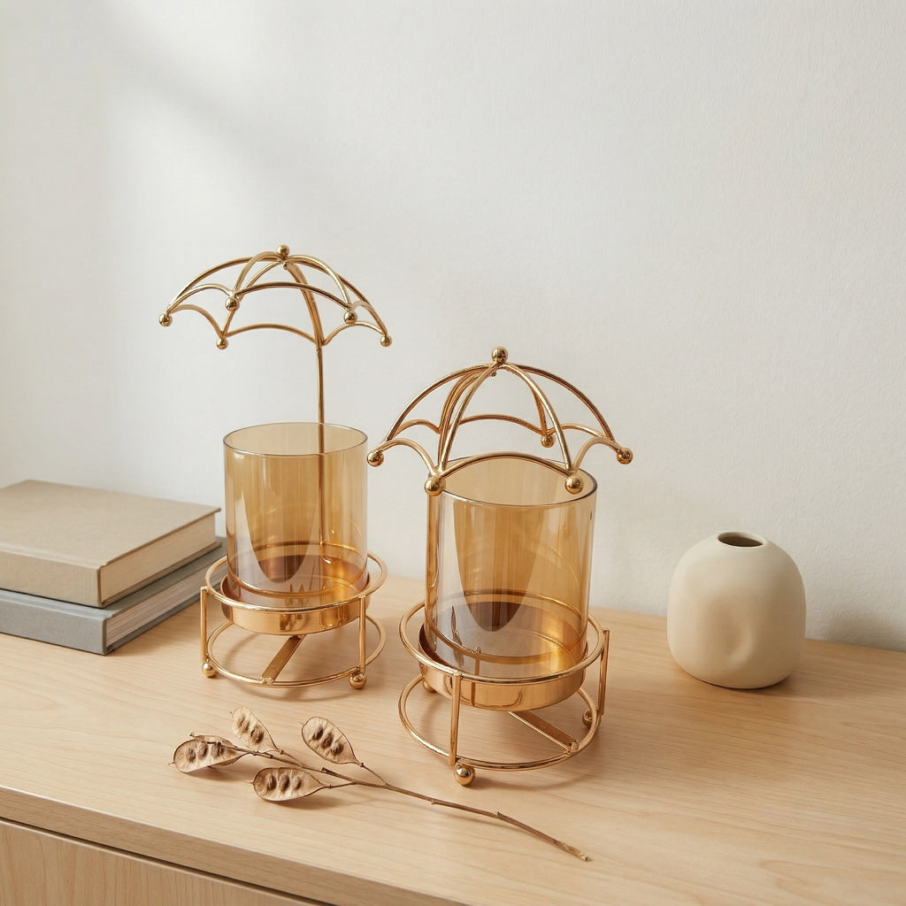 Golden Canopy Candle Holder Set