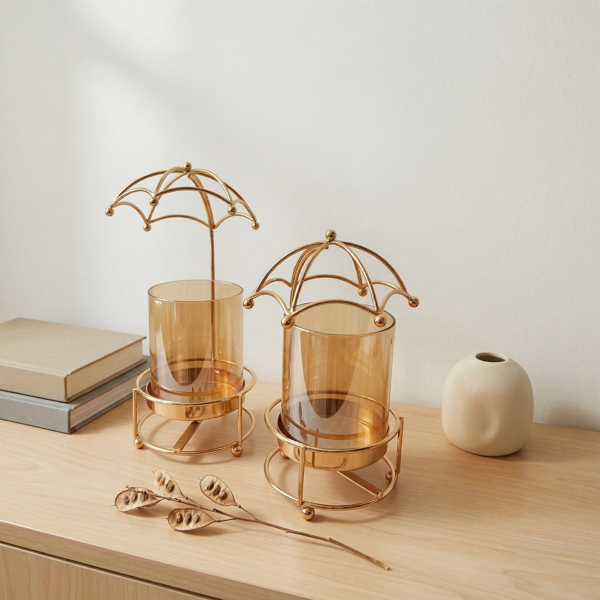 Golden Canopy Candle Holder Set